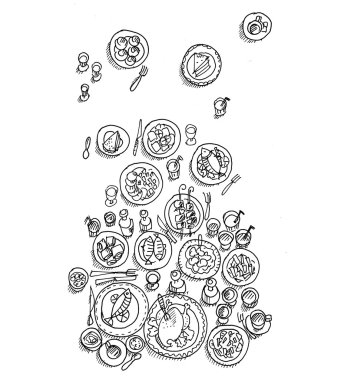 çizilmiş Ziyafet sofra el