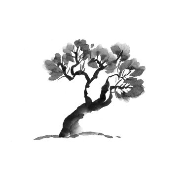 eski güçlü ağaç suluboya resim