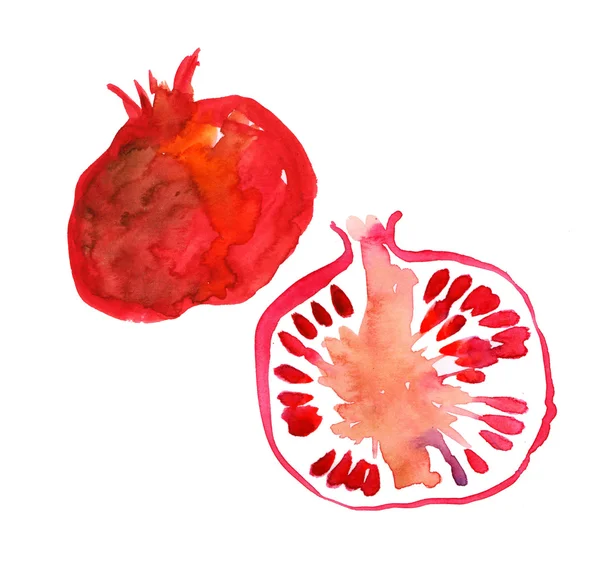 Granátové jablko nakrájíme akvarel ilustrace — Stock fotografie