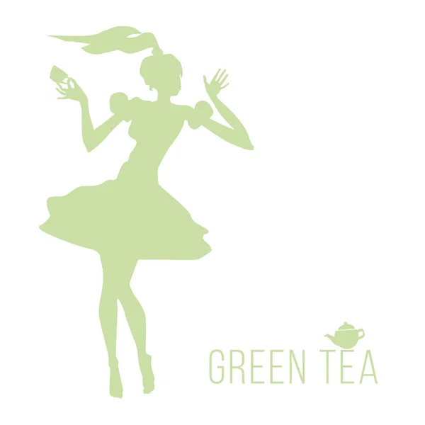 Girl silhouette with green tea vector illustration — Stock Vector