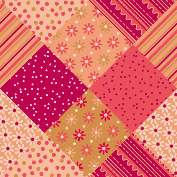 Laranja e flor vermelha e padrão vetorial ponto patchwork — Vetor de Stock