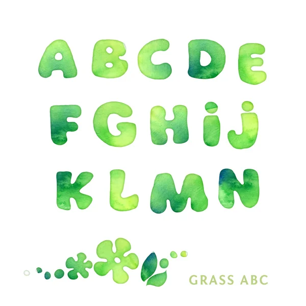 Groene handgemaakt aquarel lettertype — Stockfoto