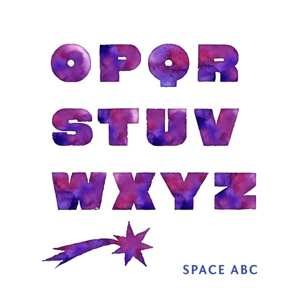 Universum Stil Aquarell violette Schrift — Stockfoto