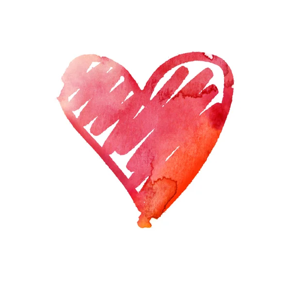 水彩の手描きの赤い心臓のスケッチ — ストック写真