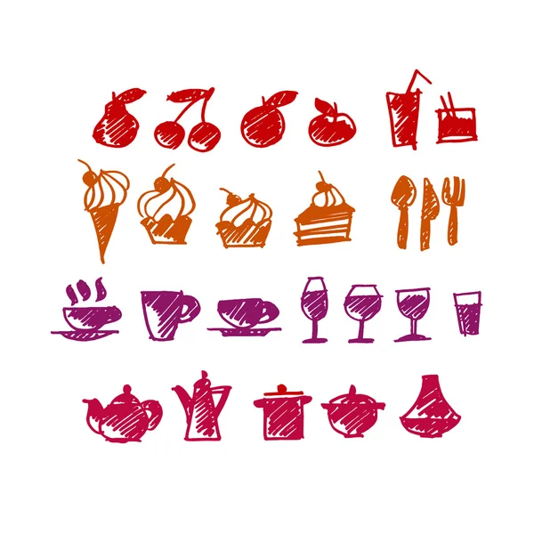 Food icon set vektor skizze illustration — Stockvektor