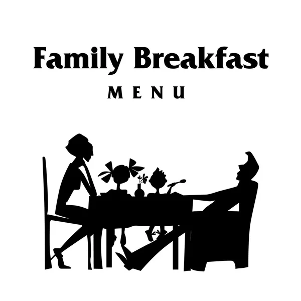 Negro familia desayuno silueta vector ilustración — Archivo Imágenes Vectoriales