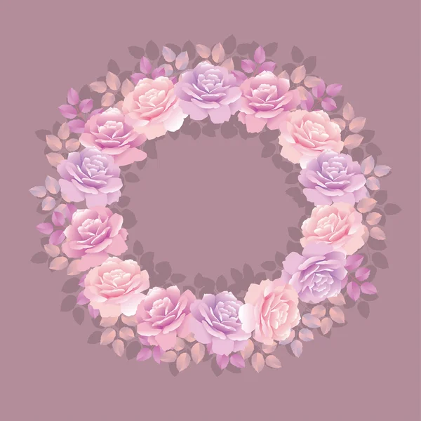 Violet rose wreath on beige background vector illustration — Stock Vector