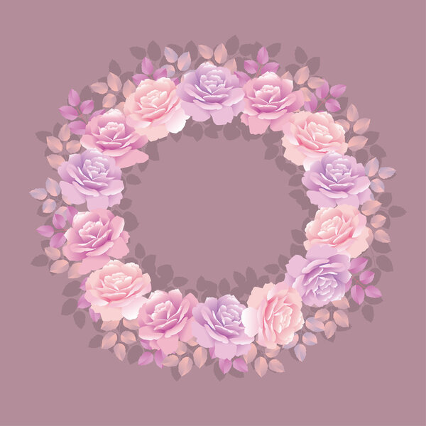 violet rose wreath on beige background vector illustration