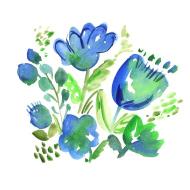 illüstrasyon mavi boho tarzı çiçek rustik el çekilmiş. watercolo