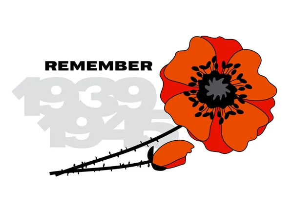 Illustration des Zweiten Weltkriegs mit roter Blume und Jahreszahlen — Stockvektor
