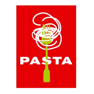 İtalyan makarna spagetty çatal poster vektör çizim üzerinde