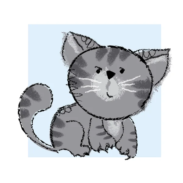Shabby hand getekend kleine kat. vector llustration beetje schattig kit — Stockvector