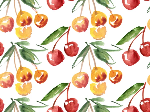 Acuarela hecho a mano ilustración fruta de cereza. Dolor dibujado ma — Foto de Stock