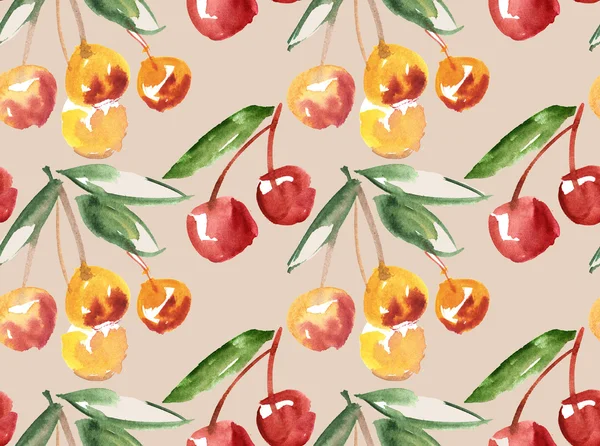 Acuarela hecho a mano ilustración fruta de cereza. Dolor dibujado ma — Foto de Stock