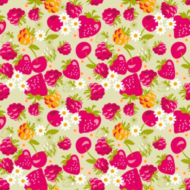 Kırmızı meyveler sorunsuz kumaş örnekte muhtelif. vektör illustrat