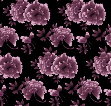 Peony çiçek desenli siyah arka plan üzerine. lüks çiçek ben vektör
