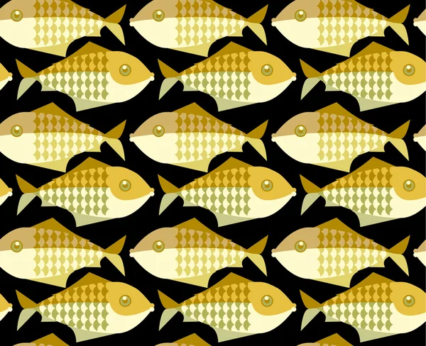 Ilustración de vectores de peces de oro. patrón sin costuras en backgro negro — Archivo Imágenes Vectoriales