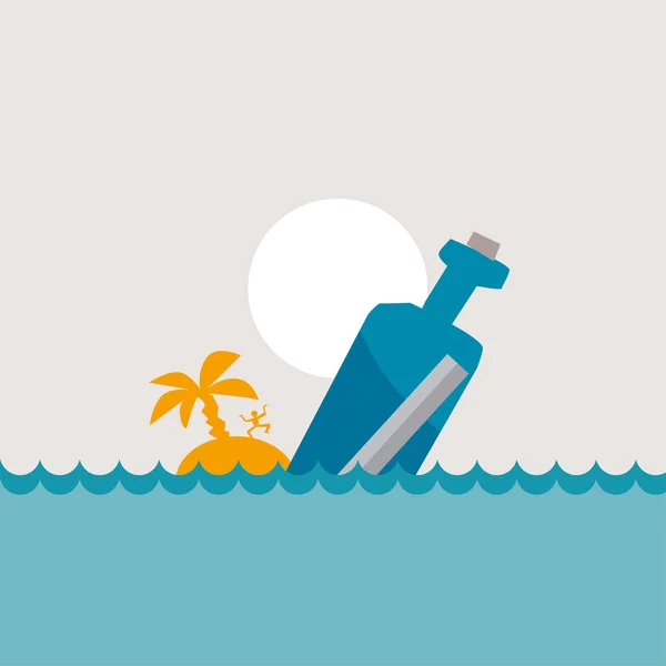 Vectorillustratie van bericht fles in de zee — Stockvector
