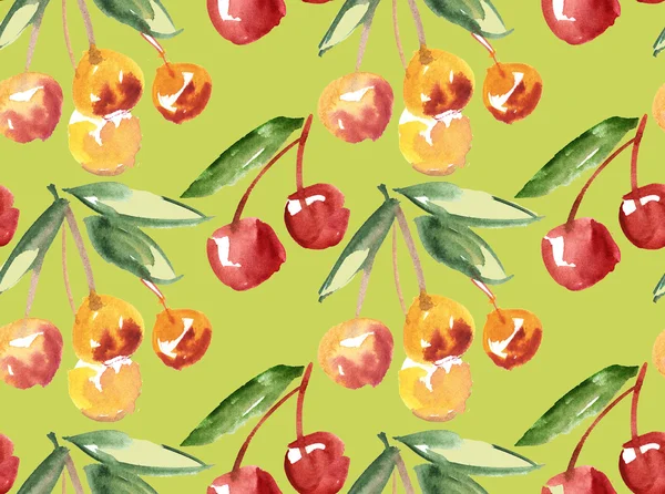 Acuarela hecho a mano patrón de fruta de cereza. pintura imagen dibujada — Foto de Stock