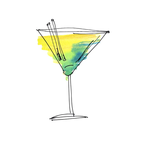 Watercolor and sketch summer cocktail hand drawn illustration — Stock Photo, Image