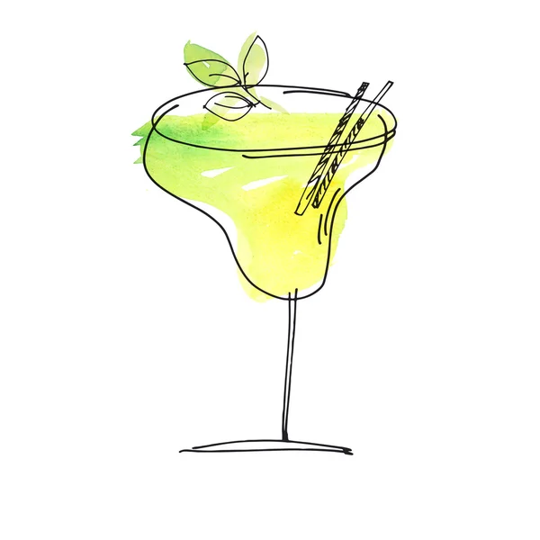 Acquerello e disegno estate cocktail disegnato a mano illustrazione — Foto Stock