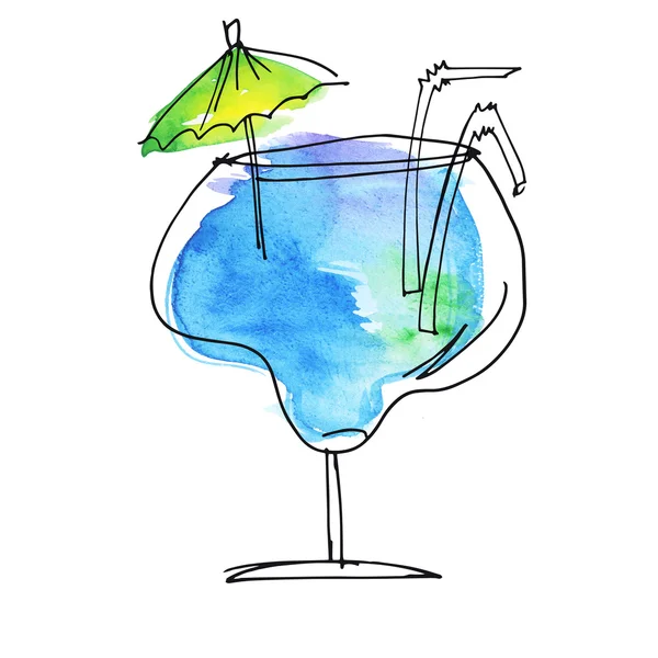 Watercolor and sketch summer cocktail hand drawn illustration — Stock Photo, Image