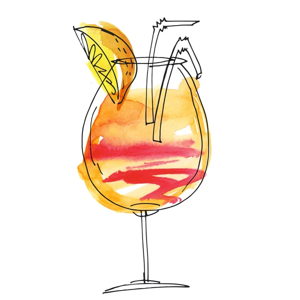 Watercolor and sketch summer cocktail hand drawn illustration — Stock Photo, Image