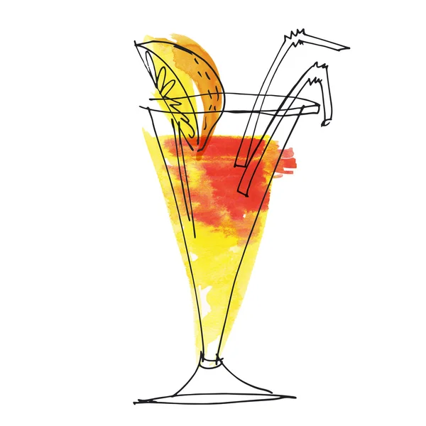 Watercolor and sketch summer cocktail hand drawn illustration — Stock Photo, Image