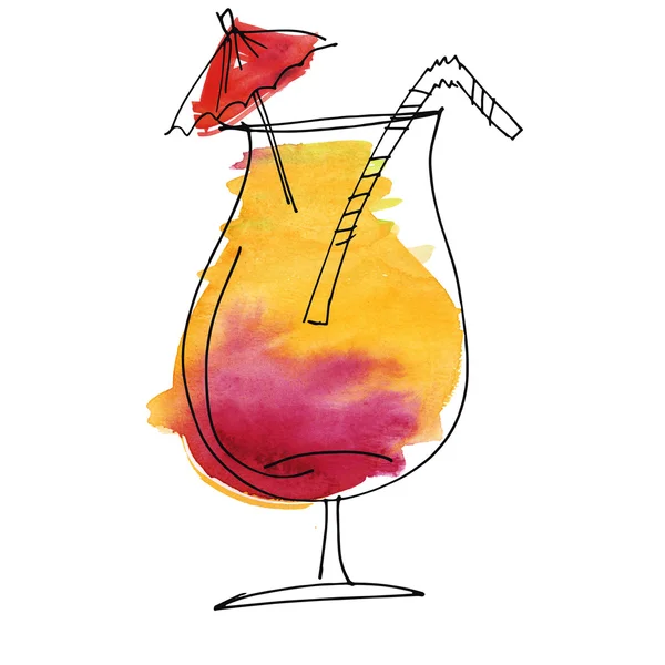 Watercolor and sketch summer cocktail hand drawn illustration — Stock Photo, Image