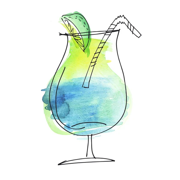 Acquerello e disegno estate cocktail disegnato a mano illustrazione — Foto Stock