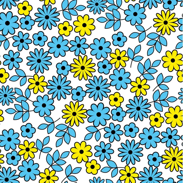 Gelb nad blaue Farbe Wiese Blumen nahtlose Muster. Vektor il — Stockvektor