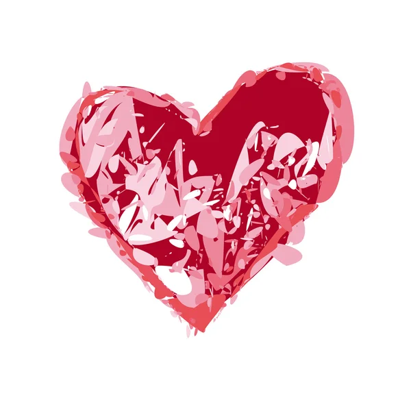 Carvão desenhado símbolo coração vermelho. ilustração moderna vetorial . — Vetor de Stock