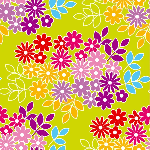 Grüne Farbe Wiese Blumen nahtlose Muster. Vektorillustration — Stockvektor