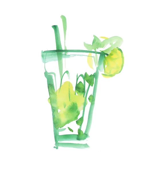 Mojito cocktail. isolerade akvarellmålning — Stockfoto