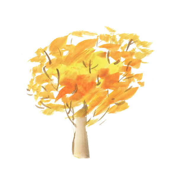 painted abstract tree symbol. watercolor hand drawn illustration