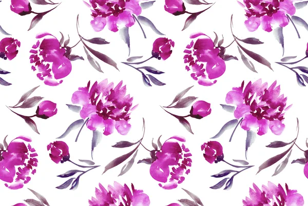 Ροζ παιωνία λουλούδι ακουαρέλα εικονογράφηση. απρόσκοπτη έκφραση λευκό — Φωτογραφία Αρχείου