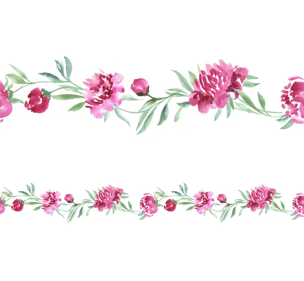 Elegante rand voor kaart met de hand getekend floral afbeelding. roze pioen — Stockfoto