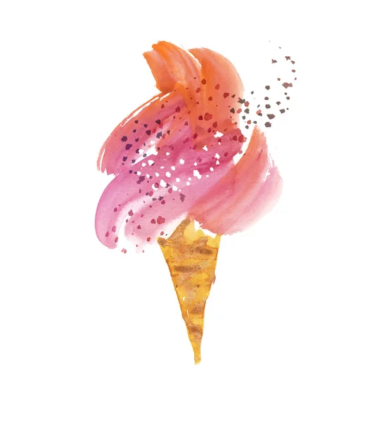 Gelato ice-cream hand drawn illustration. shabby watercolor hand — Stock Photo, Image
