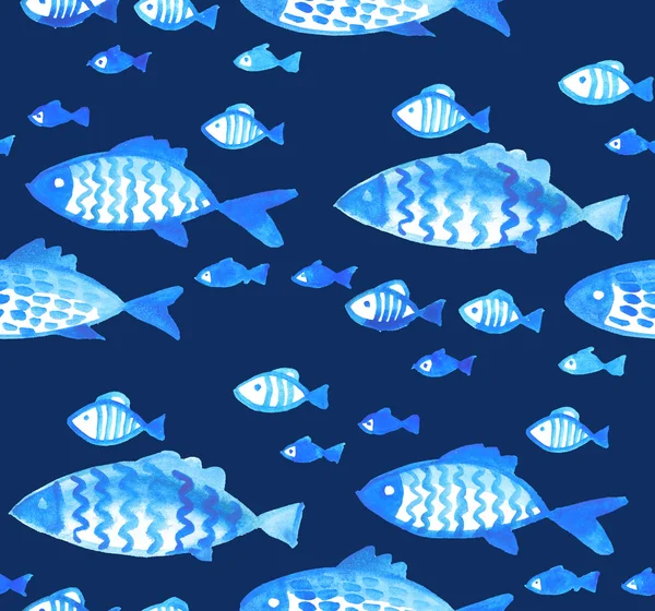 Motif en tissu reproductible avec des poissons. illustration aquarelle de mer — Photo gratuite