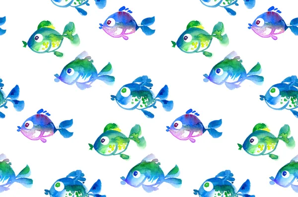 Wzór ładny ryb tropikalnych. akwarela ręcznie rysowane ilus — Zdjęcie stockowe