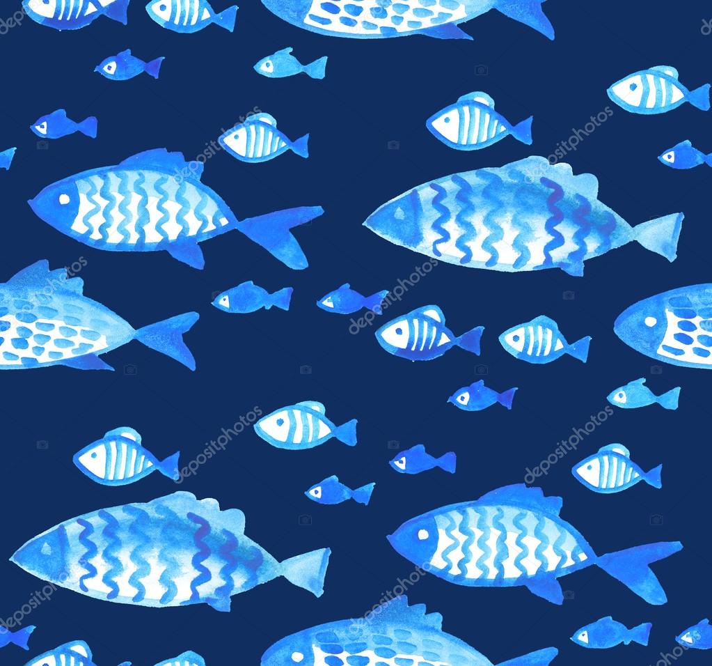 Repeatable fabric pattern with fish. sea watercolor illustration Stock  Illustration by ©Galyna #114861056