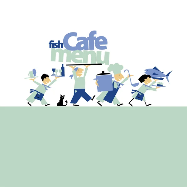Pescado de mar encabezado menú cafetería con escritores. ilustración vectorial en o — Vector de stock
