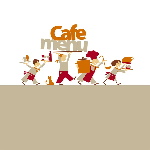 Cafe stuff caring food and drinks. simple flat header. vector il — Stock Vector