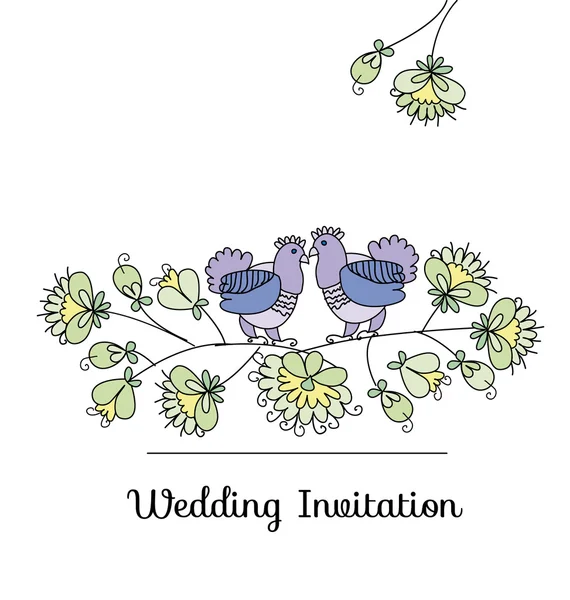 Invitation de mariage dans le style paysan. arbre en fleurs et colombe en l — Image vectorielle