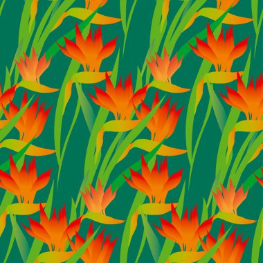 Yeşil tropikal egzotik çiçek seamless modeli. vektör illustrati