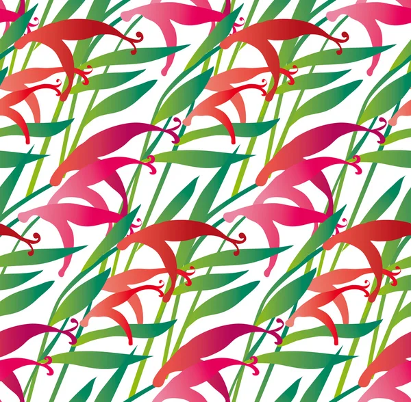 Tropical pink flower seamless pattern on white background. vecto — Stock Vector