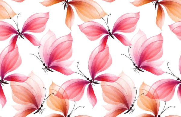 Elegante patrón rosado y rosa mariposa sin costuras. illus dibujado a mano — Foto de Stock