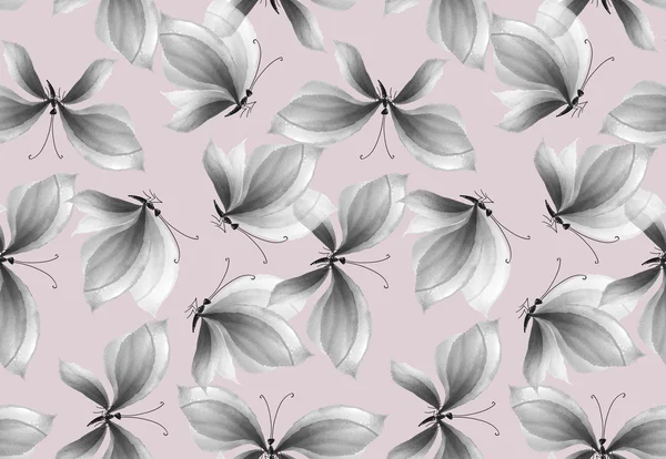 Elegante patrón sin costuras mariposa en blanco y negro. mano dibujada enferma — Foto de Stock