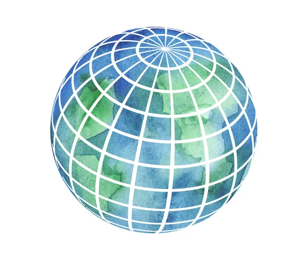El dünya küre paraleller ve meridyenler ile boyalı. watercolo — Stok fotoğraf