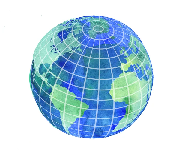 Handgeschilderde Earth globe met parallellen en meridianen. watercolo — Stockfoto